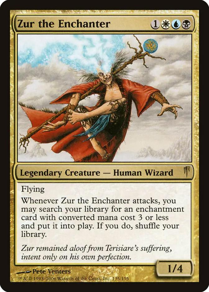 search for enchantment card mtg Zur the Enchanter | Coldsnap | Modern You may reveal a legendary creature card from among them and put it into your hand What is the correct Scryfall
