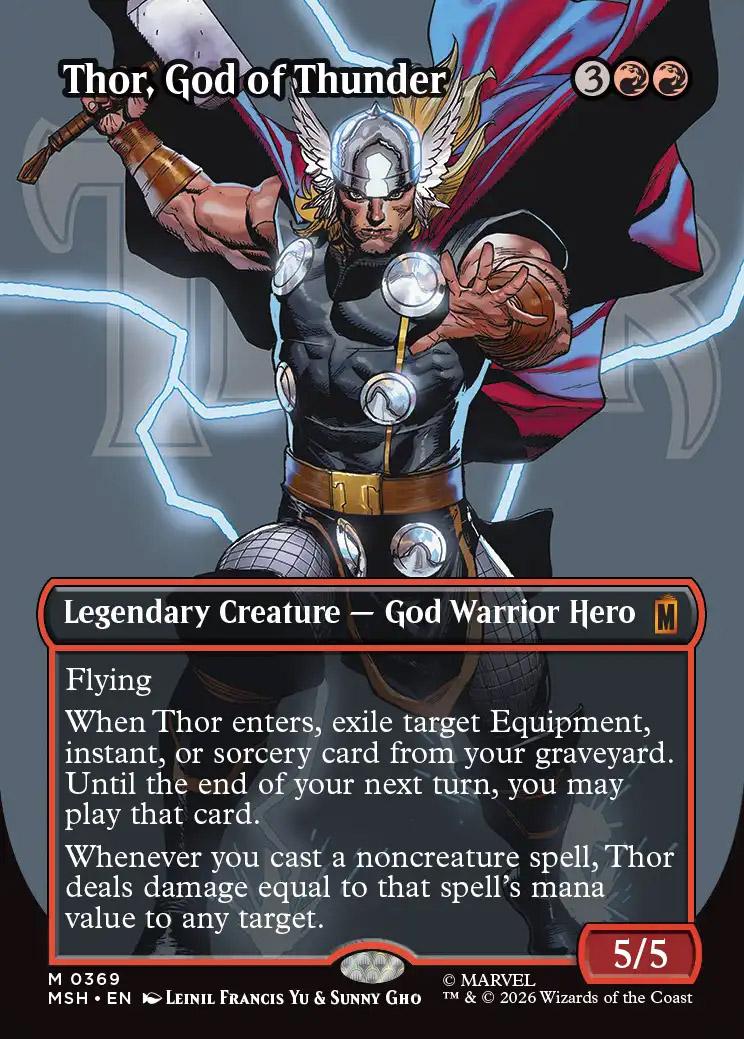 thor mtg card Marvel Super Heroes Mythic Rare Thor, God of Thunder #369 [Borderless Logo] Until the end of your next turn Magic The Gathering Marvel Super