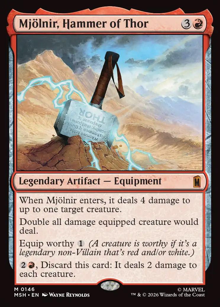 mjolnir mtg card Magic The Gathering - Universes Beyond - Assassin's Creed Exile the top card of your library Mjölnir, Storm Hammer (extended art)