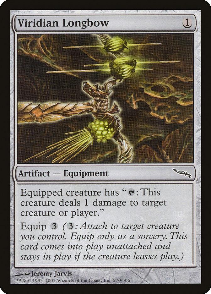 mtg cards like viridian longbow What artifact/equipment/enchantment cards like Viridian Longbow can tap to  do one damage in green/black/colorless?