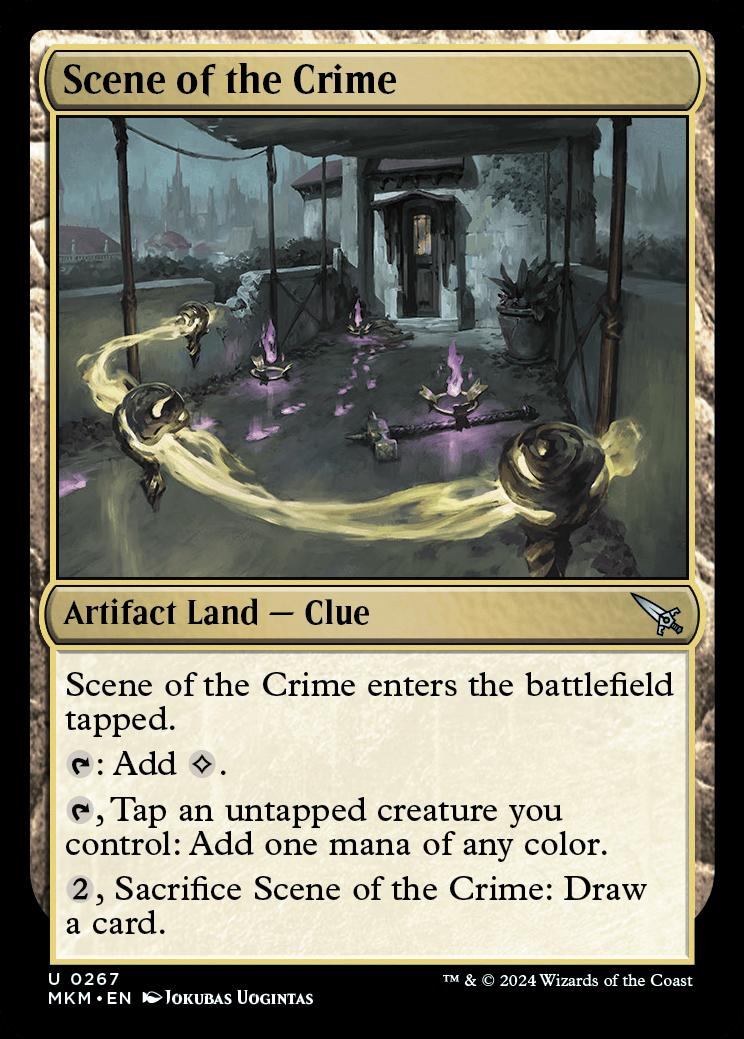 mtg crime cards Scene of the | Murders at Karlov Manor | Standard and enchantment with mana value X. These New Outlaws of Thunder