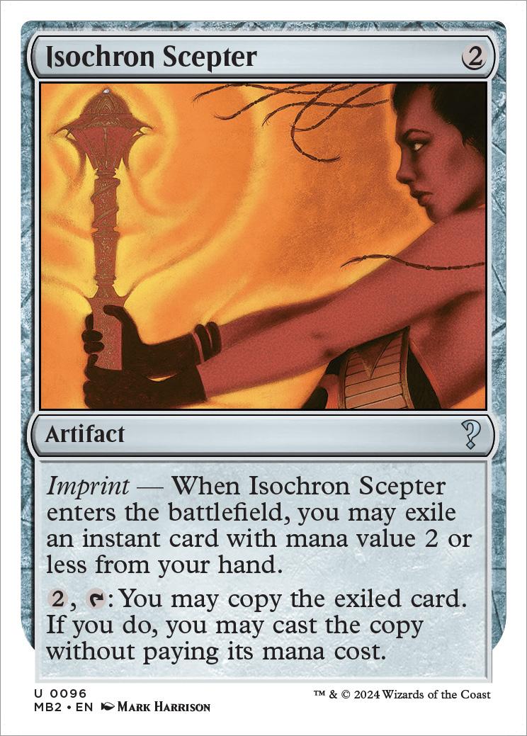 mtg cards like isochron scepter in Magic: The Gathering? When Isochron Scepter enters the battlefield Isochron Scepter | Mystery Booster