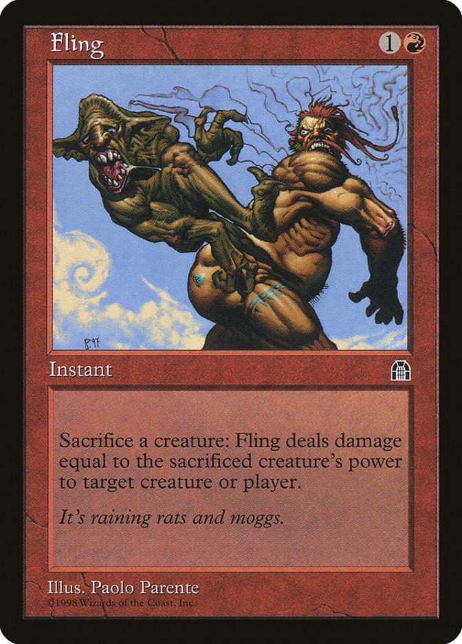 cards like fling mtg  Scryfall Magic: The Gathering Search Fling deals damage equal to the sacrificed creatures power to target creature or player. Fling MTG - Dark Ascension