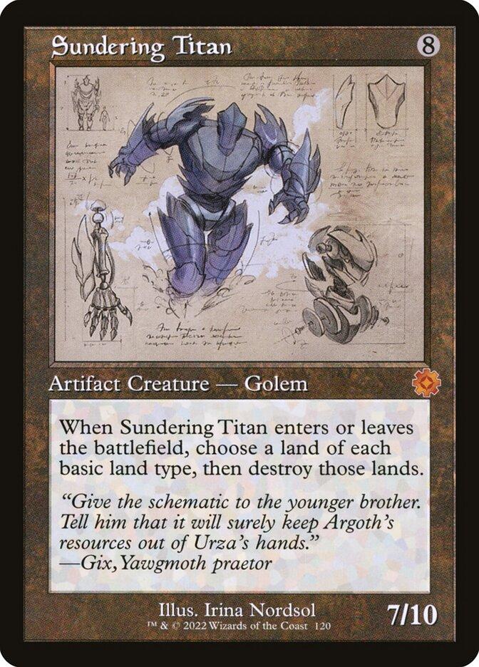 mtg schematic cards Sundering Titan | The Brothers' War Retro Artifacts